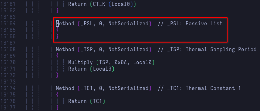 Screenshot showing an empty _PSL control method